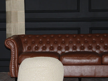 Semi Rounded Pouf, Cable Knitted, Perfect Seating