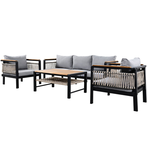 4 Pieces Outdoor Sectional Sofa Set 5 Person Patio Seating Group Outdoor Conversation Set With Cushions And A Coffee Table For Patios