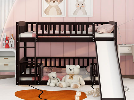 Low Bunk Bed With Slide, Fence And Ladder