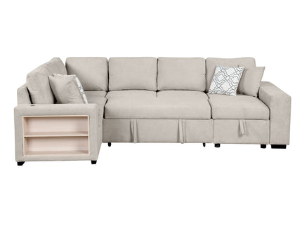 U-Shaped Sectional Sofa Pull-Out Sofa Bed With Two USB Ports, A Storage Chaise Lounge And Four Back Pillows For Living Room