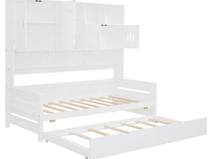 Daybed With All-In-One Cabinet And Shelf