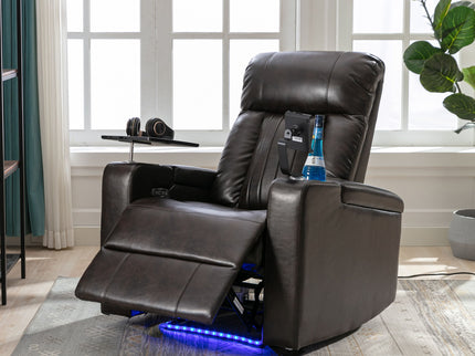 Power Recliner With Storage Arms, Cupholders, Swivel Tray Table And Cell Phone Stand - Brown