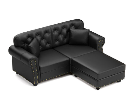 Upholstered Sofa With Nailhead Trim, Rolled Armrests With Ottoman