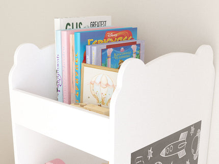 Bear Shaped Bookshelf With Chalkboard Side, 3 Tier Storage Organizer For Playroom - White