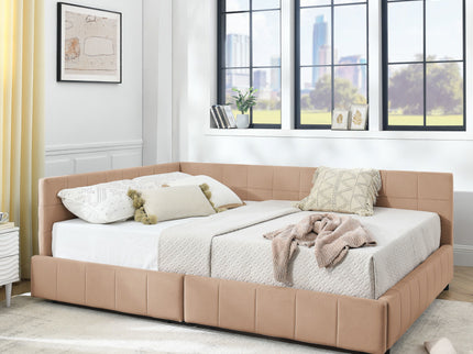 Mid-Century Storage Upholstered Tufted Bed Frame With Backrest And Armrests