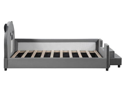 Upholstered Daybed With Bear Shaped Headboard, Hydraulic System And Breathable Fence