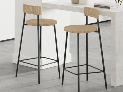 Boho Style Handwoven Paper Rope Counter Stools (Set of 2)