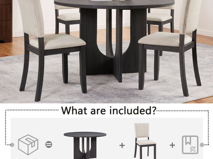 Round Dining Set With 4 Upholstered Dining Chairs