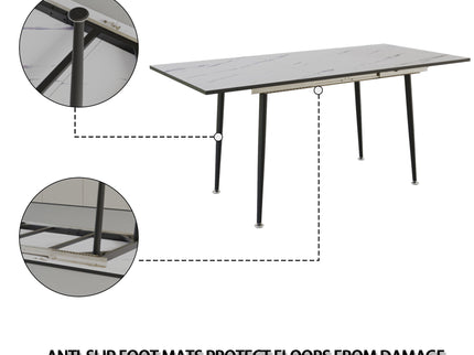 Modern Industrial Expandable Dining Table 47" To With Marble Pattern Top And Metal Legs - White