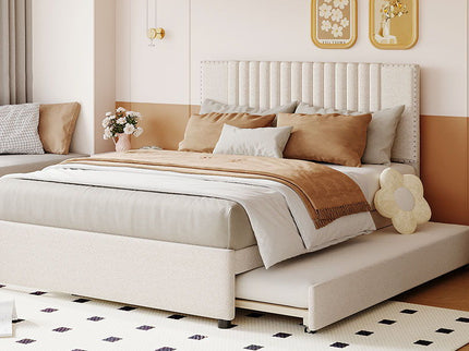 Upholstered Platform Bed With Drawers, Classic Headboard Design