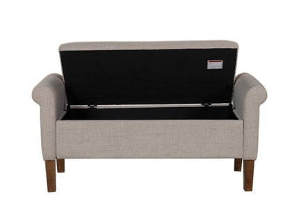 Upholstered Storage Bench With Rolled Armrests - Beige