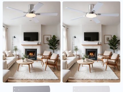 Flush Mount Ceiling Fans With LED Light And Remote Control, 5 Blades