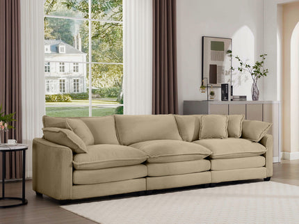 Mid-Century Modern 3 Seater Sectional Sofa With Arm And Throw Pillows