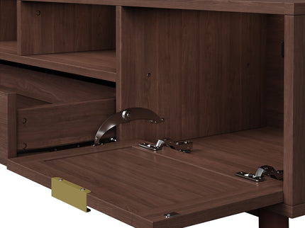 TV Stand For 75" TVs With Soft Closing Doors, Console With Accents And Drop Down Cabinet - Dark Brown