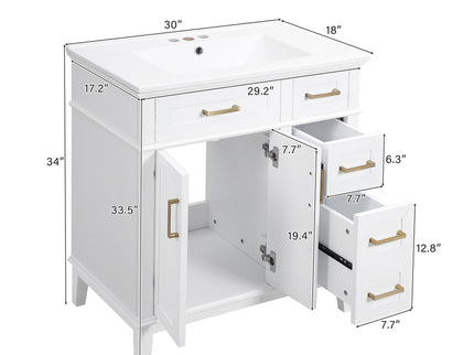 Modern Bathroom Vanity With Sink, Storage Cabinet, Soft Close Doors, Deep & Standard Drawers