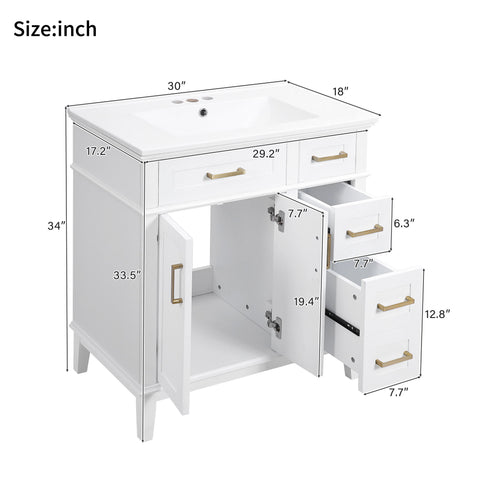 Modern Bathroom Vanity With Sink, Storage Cabinet, Soft Close Doors, Deep & Standard Drawers