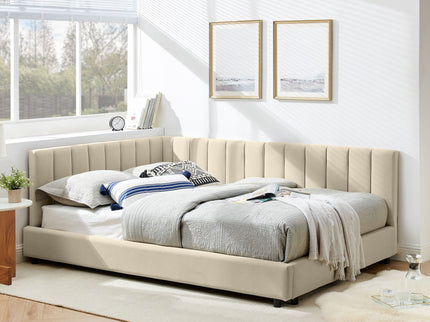 Mid-Century Upholstered Tufted Bed Frame With Backrest And Armrests