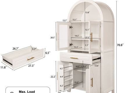 Arched Kitchen Pantry Cabinet With Adjustable Shelves & Barn Door Design