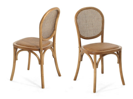 Oval Dining Table Set With 4 Birch Rattan Chairs - Brown / Light Brown