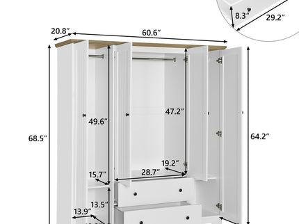 4 Door Wardrobe Armoire With 2 Drawers