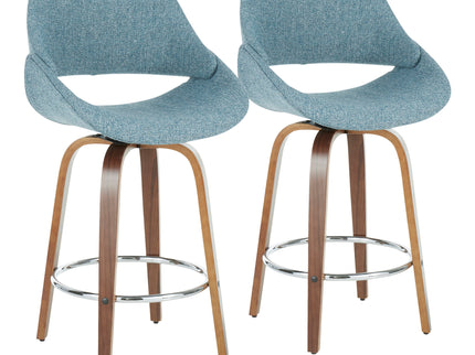 Fabrico - Mid Century Modern, Fixed Height Counter Stool With Round Footrest (Set of 2)