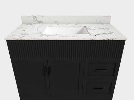 Bathroom Vanity Set, Fluted Cabinet, Soft Close Doors & Drawers, 3 Faucet Holes - Black