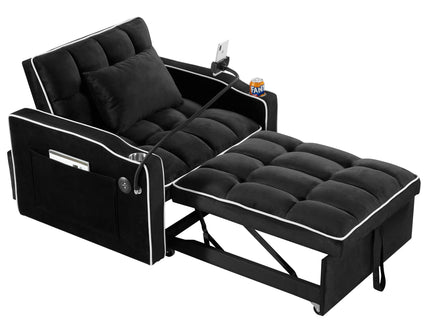Convertible Sleeper Chair Sofa Bed Adjustable Pull Out Sleeper Chair Bed Multi-Pockets Folding Sofa Bed For Living Room Bedroom Small Space, 3 In 1 Sofa Bed