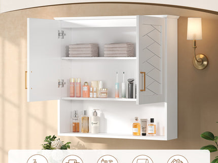 30" Bathroom Cabinet With Adjustable Shelf, Wall Mounted Medicine Cabinet - White