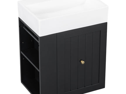 Modern Bathroom Vanity With Sink, Storage Cabinet, Drawer & Side Shelf
