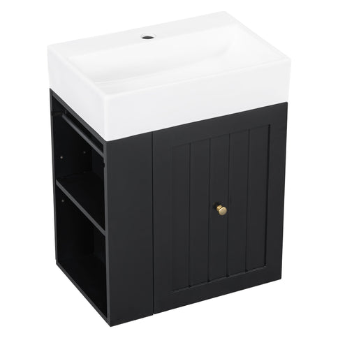 Modern Bathroom Vanity With Sink, Storage Cabinet, Drawer & Side Shelf