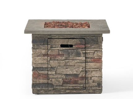 Classic Design Square Fire Pit With Top And 40, 000 Btu Heat Output - Stone Gray