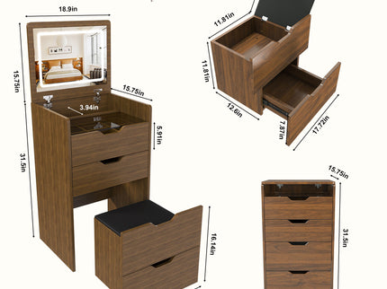 Vanity Desk With Lighted Mirror & Stool