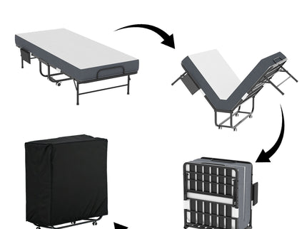 Twin Folding Bed With Memory Foam Mattress, Space Saving Rollaway Guest, On Wheels, Portable For Adults & Guests - Black
