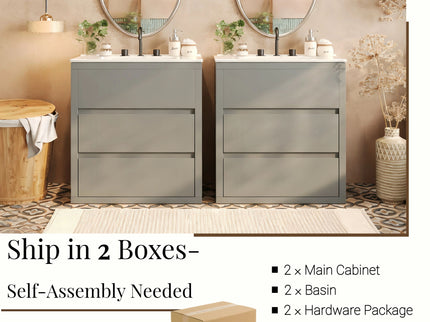 Double Sinks Bathroom Vanity Set With 2 Ceramic Basins