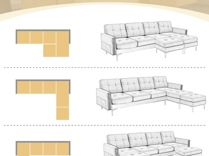 Modern L - Shape Convertible Sectional Sofa With Movable Ottoman