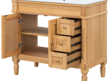 Modern Bathroom Vanity With Ceramic Sink, Soft Close Doors, Adjustable Shelves