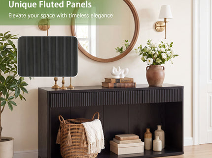 Fluted Console Table With 3 Drawers, Long Sofa Table Behind Couch For Living Room - Black