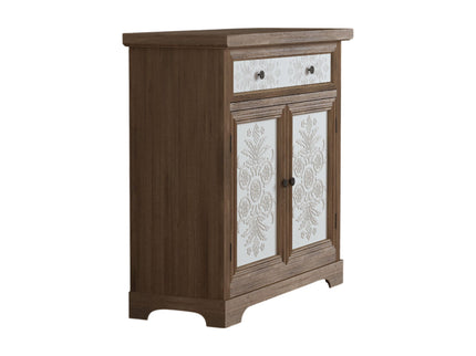 Accent Cabinet With Carved Floral Panels, Sideboard With Drawer And Double Doors - Antique Brown / White