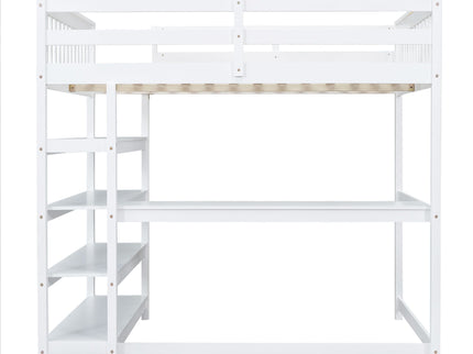 Loft Bed With Storage Shelves And Under Bed Desk