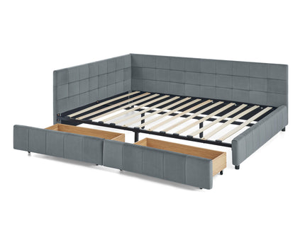 Mid-Century Storage Upholstered Tufted Bed Frame With Backrest And Armrests