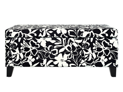 Luxury Storage Ottoman With Floral Patterned Fabric, Soft-Close Hinges, Multi Functional