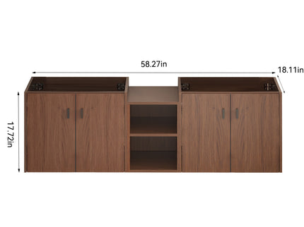 Soft Close Doors Bathroom Vanity With Small Storage Shelves, 24" And 12" Combination Cabinet - Reddish Brown
