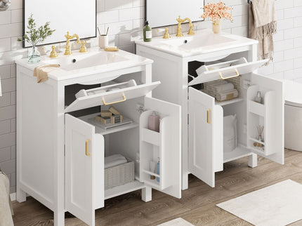 Modern Bathroom Vanity With Ceramic Sink, Soft-Close Doors, Flip Drawer, U-Shaped Shelves, Elegant Storage Solution