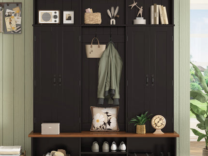 Entryway Hall Tree With Bench, 3 Top Cubbies & Bottom Storage Space