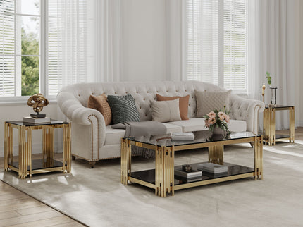 Square End Table With Tempered Glass Top For Living Room