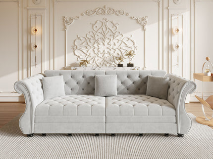 Oversized Chesterfield Pull Out Sofa Bed, Roll Arm Couch With Flower Tufting For Living Room