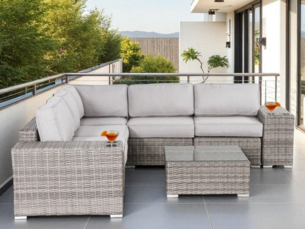 Modern Patio Rattan Sectional Set With Cushions