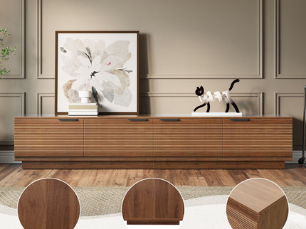 TV Stand, Entertainment Center With Fluted Door & Cable Management, Soft Closing Hinges - Walnut