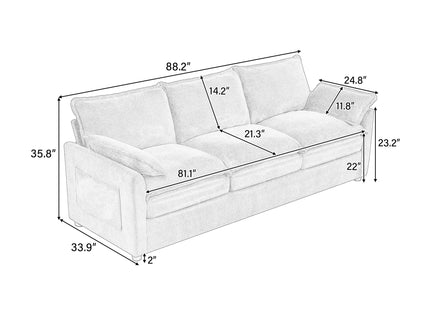 Modern Sofa Set With Double Layer Cushion And Side Storage Pockets