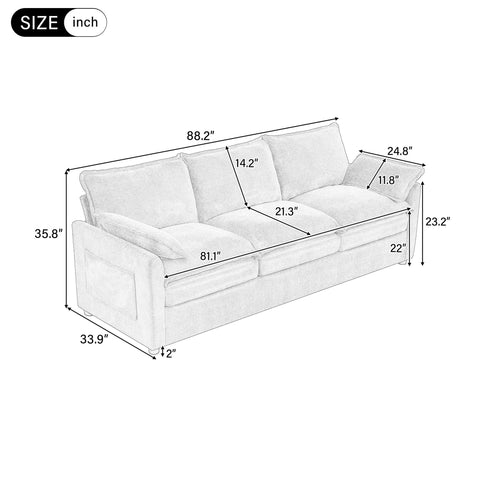 Modern Sofa Set With Double Layer Cushion And Side Storage Pockets